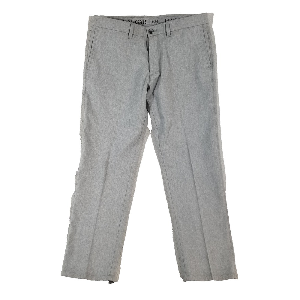 Haggar Dress Pants Men 36x30 Gray H26 Comfort Waist Flex Stretch Flat Front